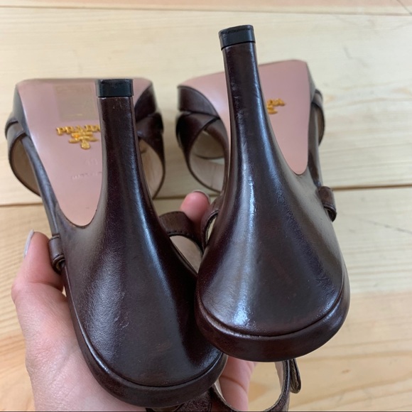 Prada brown leather cris cross platform sandals 40 - Picture 12 of 14